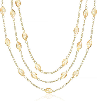 18K Gold Plated Cascading Layer Leaf Necklace, 16-20 Inches with 2 Inches Extension - Made in Brazil