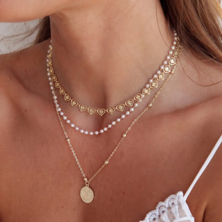 TEWIKY 14K Gold-Plated 6Mm Laser-Cut Hollow Heart Necklace, Women'S Fashion Jewelry Accessory, Unique Hollow Heart Design, Suitable for Wearing on Various Occasions