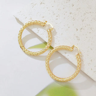 14K Gold Plated Textured Hoop Earrings for Women, Braided Pattern Lightweight Huggie Hoops, Chunky Gold Plated Hoop Earrings, Everyday Statement Jewelry Gift