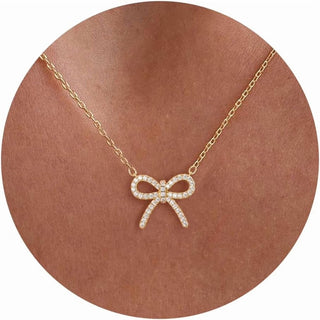 Gold Necklace for Women - Bow Necklace 14K Gold Plated Dainty Cubic Zirconia Bow Necklace Small Bow Necklace Trendy Necklaces for Women Minimalist Jewelry