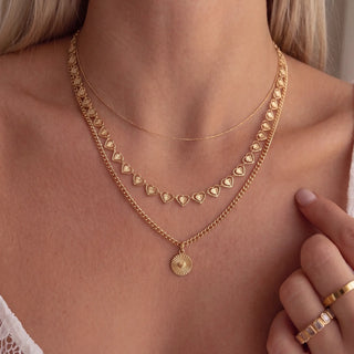 TEWIKY 14K Gold-Plated 6Mm Laser-Cut Hollow Heart Necklace, Women'S Fashion Jewelry Accessory, Unique Hollow Heart Design, Suitable for Wearing on Various Occasions