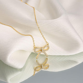 Gold Necklace for Women - Bow Necklace 14K Gold Plated Dainty Cubic Zirconia Bow Necklace Small Bow Necklace Trendy Necklaces for Women Minimalist Jewelry