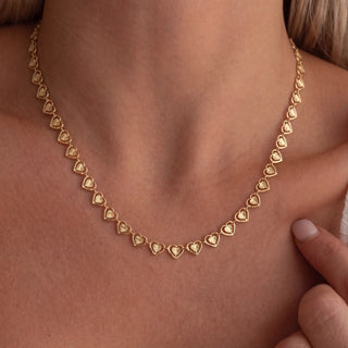 TEWIKY 14K Gold-Plated 6Mm Laser-Cut Hollow Heart Necklace, Women'S Fashion Jewelry Accessory, Unique Hollow Heart Design, Suitable for Wearing on Various Occasions