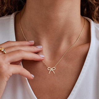 Gold Necklace for Women - Bow Necklace 14K Gold Plated Dainty Cubic Zirconia Bow Necklace Small Bow Necklace Trendy Necklaces for Women Minimalist Jewelry