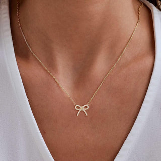 Gold Necklace for Women - Bow Necklace 14K Gold Plated Dainty Cubic Zirconia Bow Necklace Small Bow Necklace Trendy Necklaces for Women Minimalist Jewelry