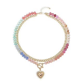 Serelune Jewelry B Layered Necklaces for Women, 14K Gold Plated Heart Pendant & Colorful Acrylic Beaded Choker, Cute Trendy Jewelry, Anti-Tangle Single Clasp Design, Summer Beach Boho Necklace for Women Chain around Neck